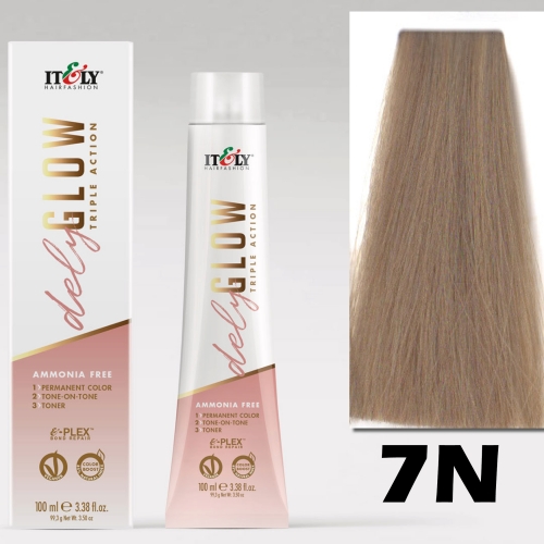 DELYGLOW 7N (7.0) 100ml średni blond kolor do włosów bez amoniaku 3 w 1