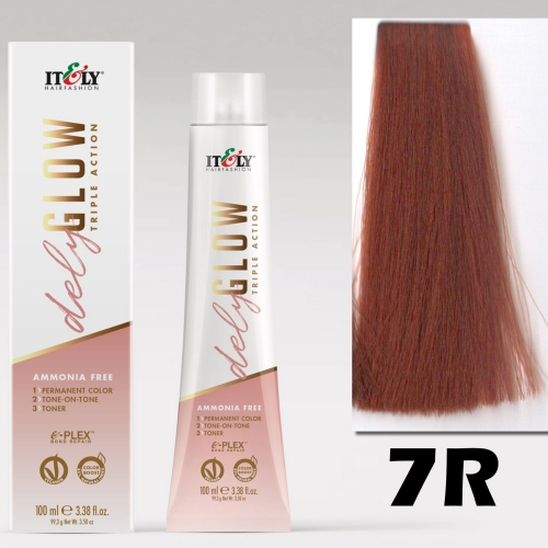 DELYGLOW 7R (7.4) 100ml miedziany średniblond kolor do włosów bez amoniaku 3 w 1