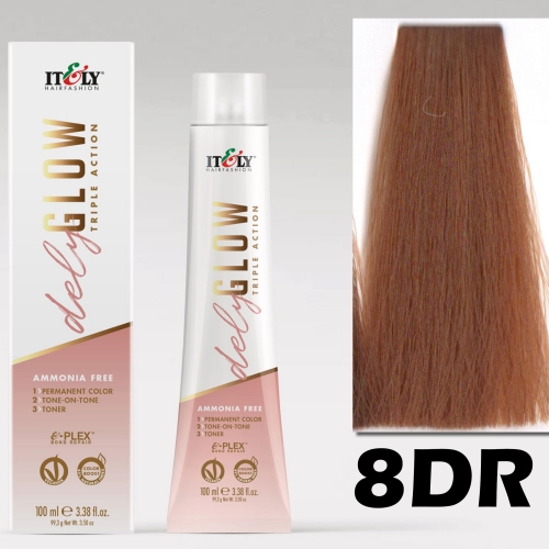 DELYGLOW 8DR (8.34) 100ml złoto-miedziany jasny blond kolor do włosów bez amoniaku 3 w 1